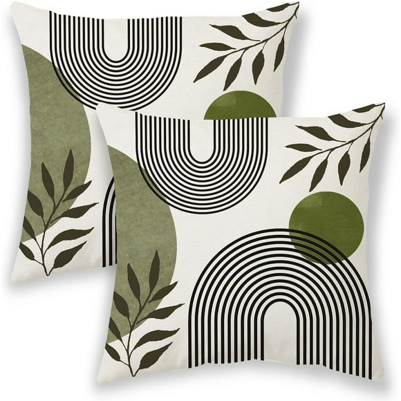 YQHWQ 18x18 2pcs 18x18 inch pieces Boho Summer Pillowcase Sage Green and Tropical Leaves Outdoor Decorative Throw Pillow