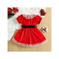 thumbnail image 3 of Toddler Baby Girl Christmas Dress Santa Claus Dress Red Velvet Long Sleeve Tulle Princess Dress with Headband Outfit, 3 of 8