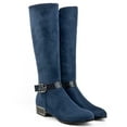 thumbnail image 3 of Ferwind Women's Tall Boots Low Heels Beehive Texture Faux Suede Adult Navy  7.5, 3 of 4