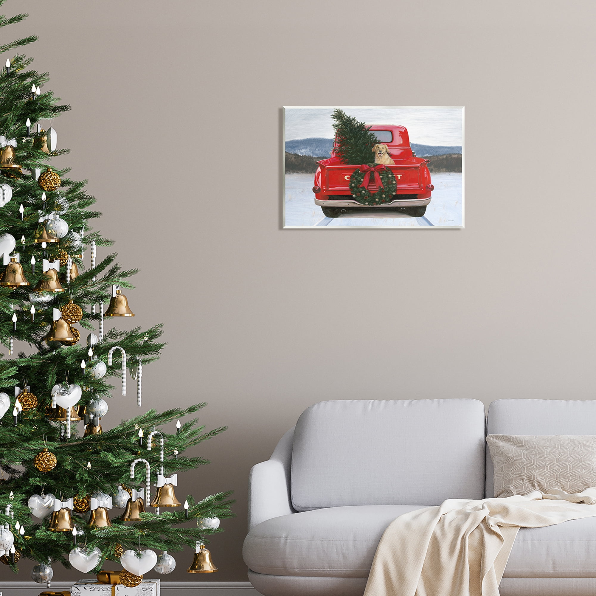 Stupell Industries Holiday Tree in Truck Holiday Painting Unframed Art Print Wall Art, 19 x 13