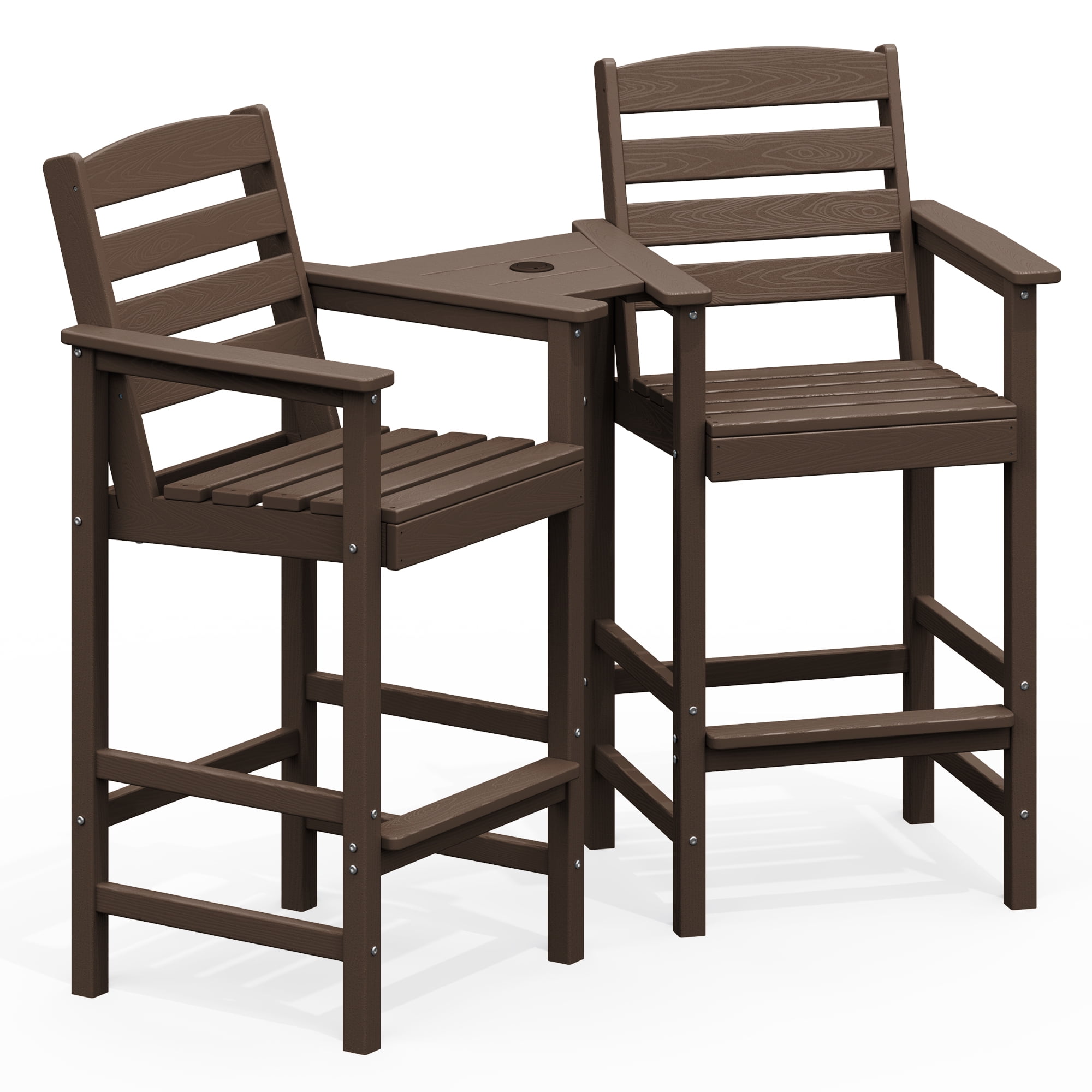 LOYALICE Balcony Chair Set of 2, Outdoor Adirondack Barstools with Connecting Tray, Coffee