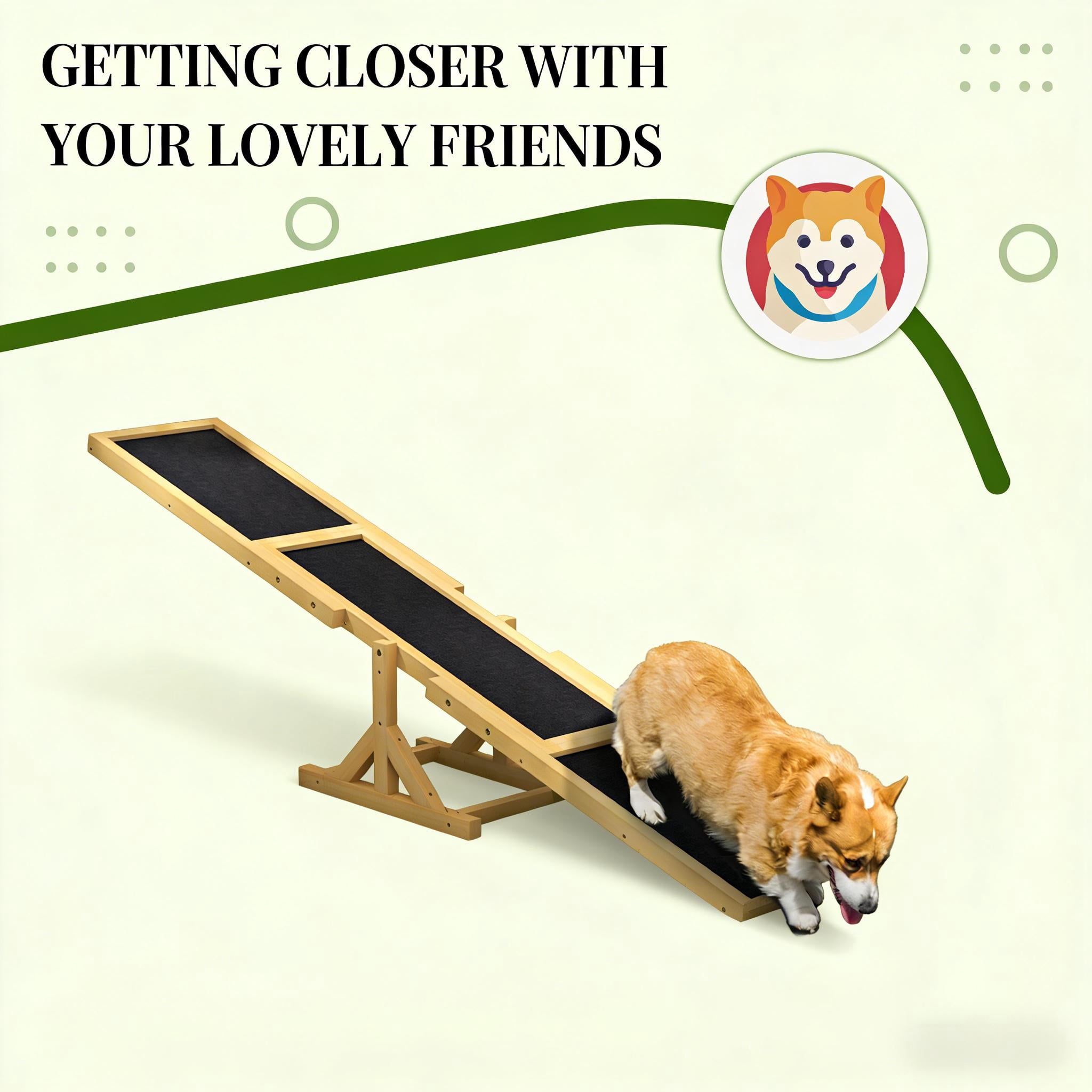 Wooden Dog Agility Seesaw, Fir Wood Pet Training Seesaw with Anti-Slip Surface, Stable Outdoor Agility Equipment for Dogs Up to 66 lbs