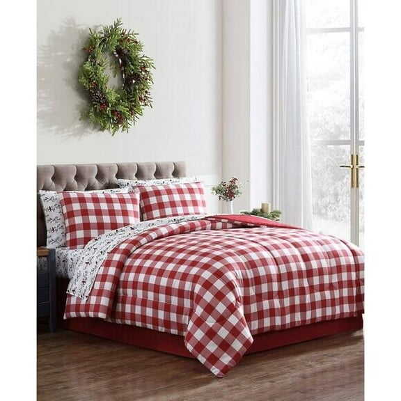 Downluxe Lightweight Plaid Comforter Set 8-Piece Full with Pillow Shams