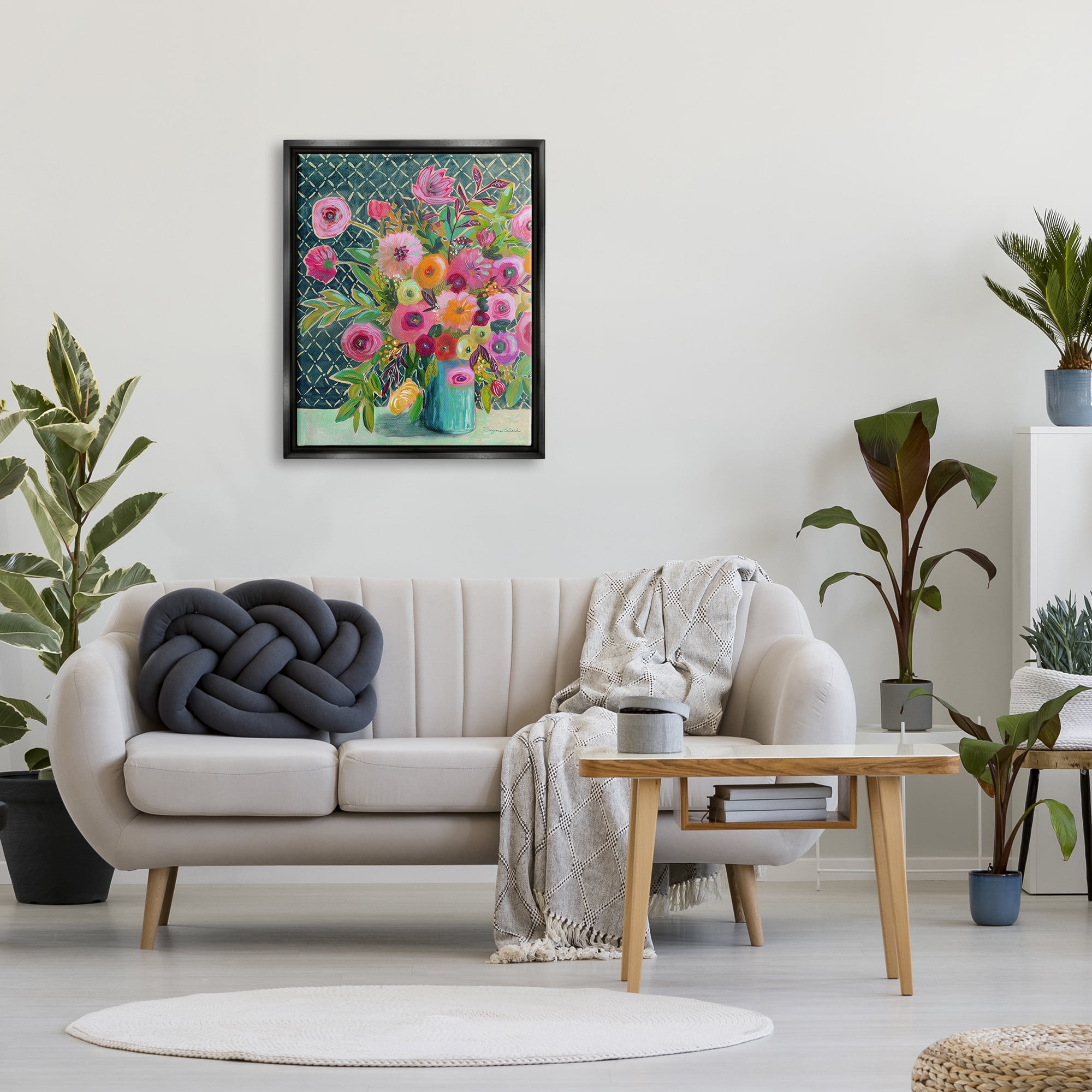 Stupell Industries Patterned Modern Flower Bouquet Botanical & Floral Painting Black Floater Framed Art Print Wall Art