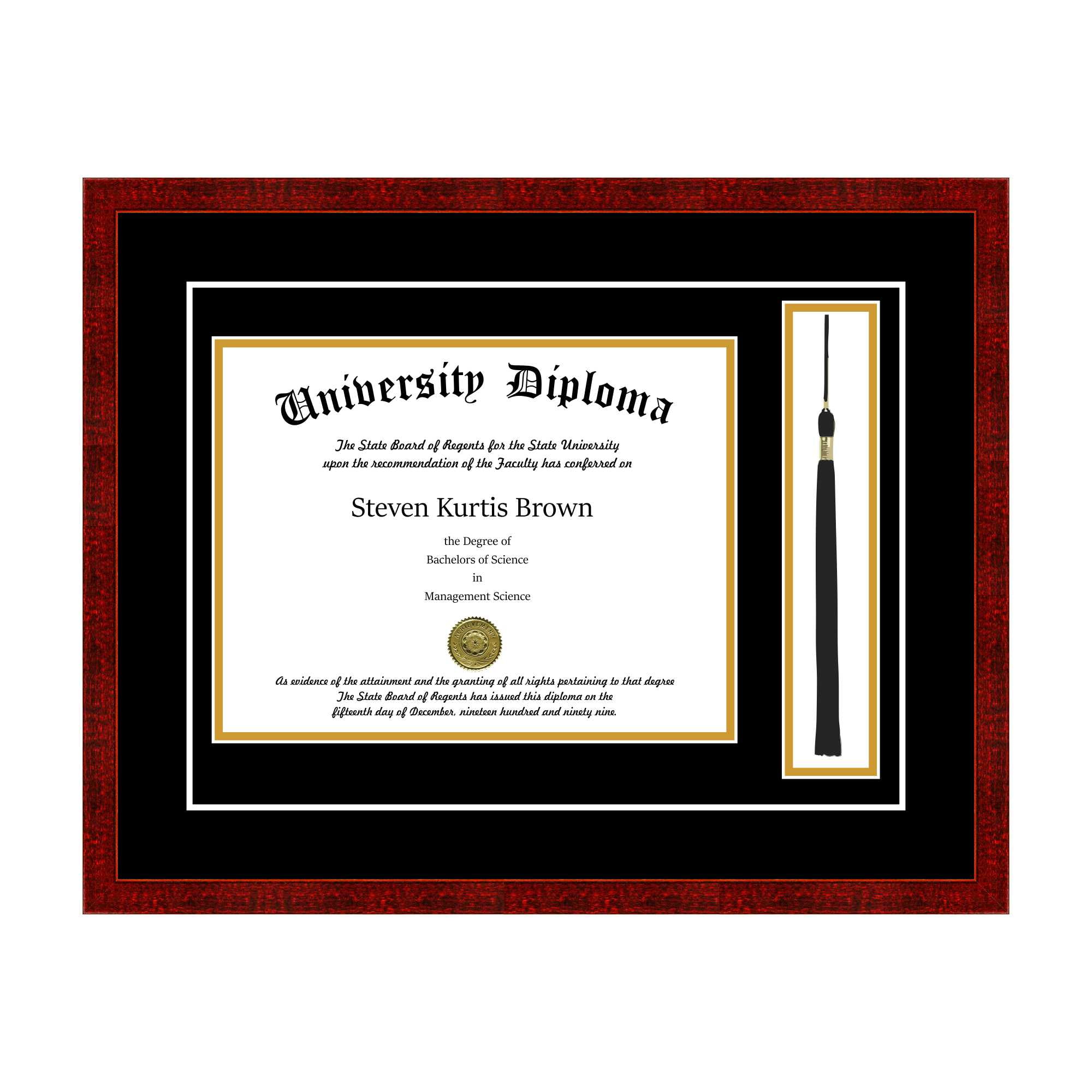 traditional mahogany satin diploma frame with 11x8.5 and tassel openings 
