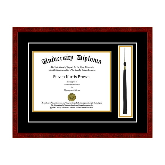 Single Diploma Frame with Tassel and Double Matting for 17" x 14" Tall Diploma with Black 3/4" Frame