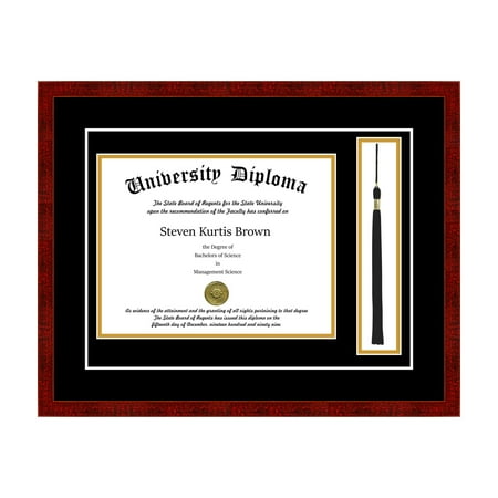 Single Diploma Frame with Tassel and Double Matting for 15 x 12 Tall Diploma with Black 3/4 Frame