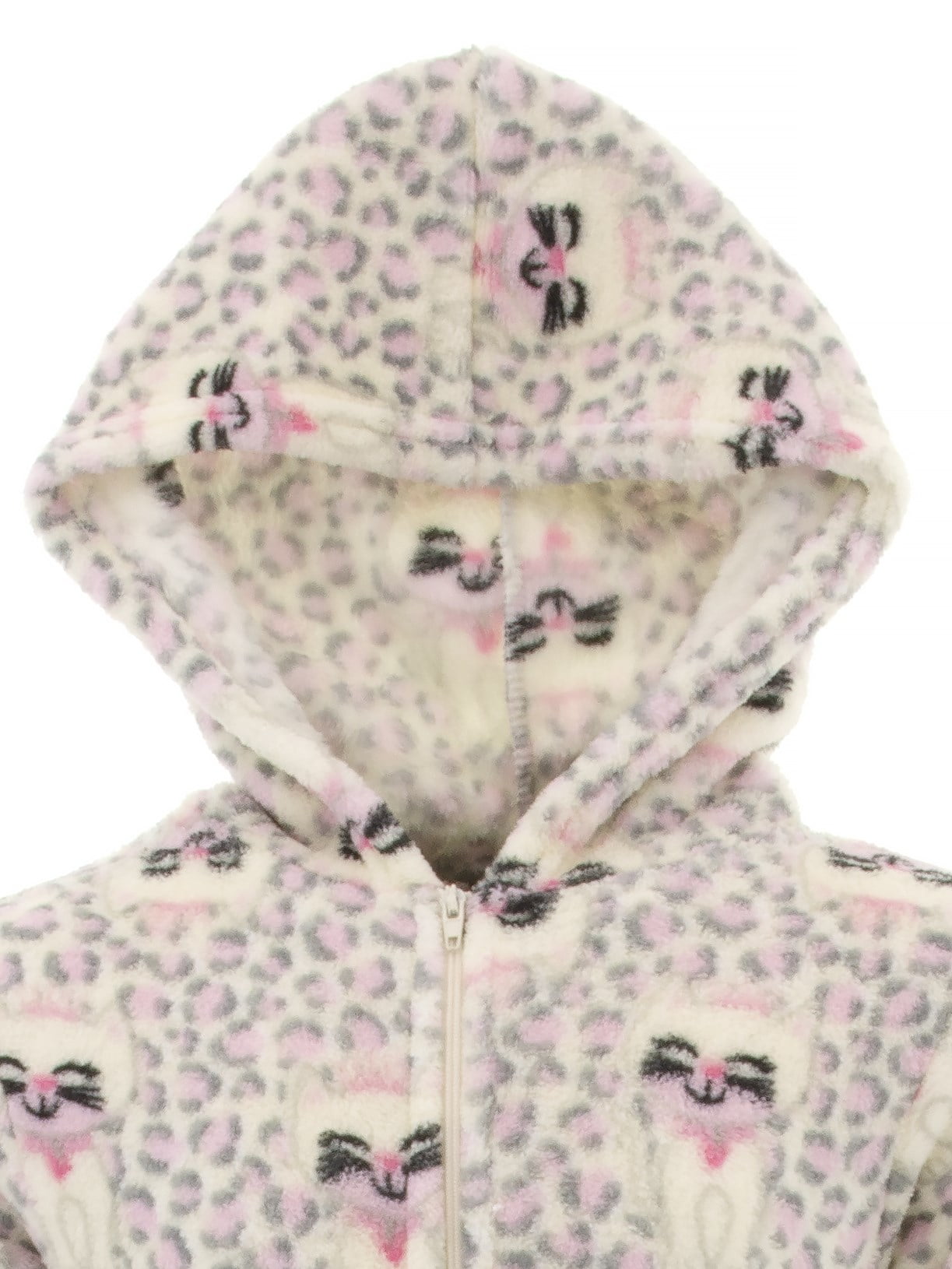 Sweet N Sassy Girls Cat White Hooded Micro Fleece One-Piece Pajamas