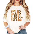 thumbnail image 3 of Fall Shirt for Women Leopard Floral Gingham Polka Dot Graphic Tee, Ivory Shirt, M, 3 of 8
