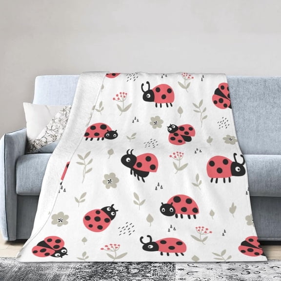 Ladybug Cute Ladybird Throw Blanket Super Soft Warm Bed Blankets for Couch Bedroom Sofa Office Car, All Season Cozy Flannel Plush Blanket for Girls Boys Adults, 60"X50"