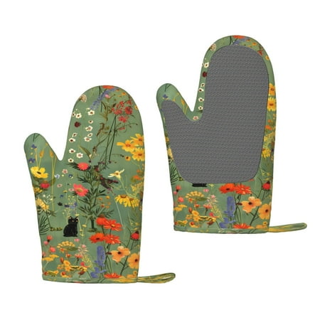 

Junzan Botanical Garden With Cats for Oven Mitts 2 Piece Set BBQ Gloves Grilling Gloves Heat Resistant Oven Gloves Kitchen Silicone Oven Mitts for Barbecue/Cooking/Baking