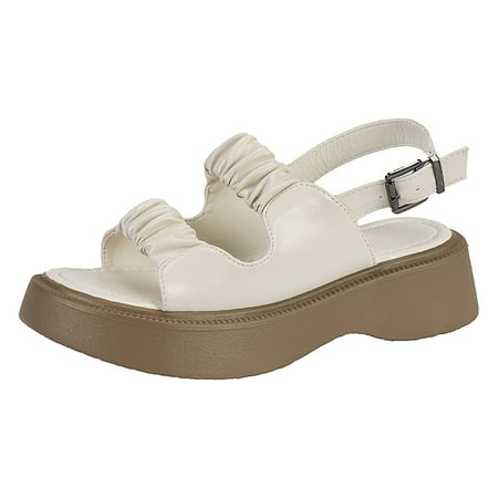 

Cathalem 2023 Big Head Buckle Beach Sandals Women S Pleated One Word With Thick Bottom Sandals Women White 38
