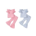 thumbnail image 4 of Girls Summer 2PCS Pants Sets Short Sleeve Ruffle Tops Solid Color Flared Pants Sets, 4 of 10