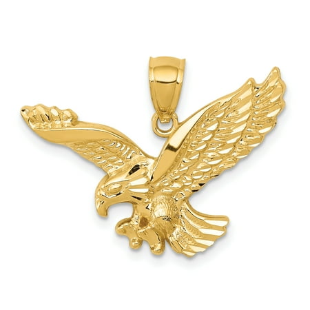 Feather Pendant 14kt Gold Jewelry - 14k Yellow Gold Textured Eagle Pendant Charm Necklace Bird