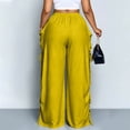 thumbnail image 3 of Women's Summer High Waist Wide Leg Pants Solid Color Pleated Drawstring Waist Casual Loose Trousers with Pockets, L, 3 of 4