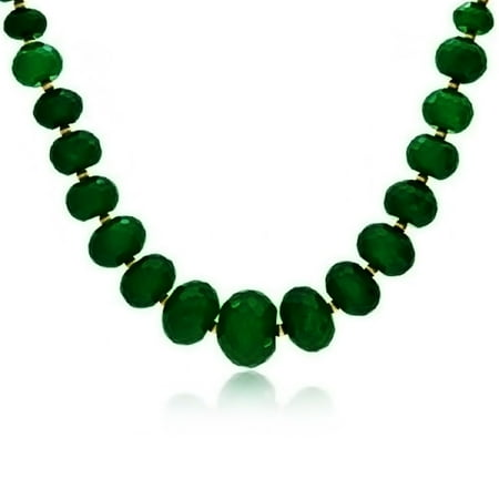 - Graduated Faceted Forest Green Bead Strand Necklace For Women Gold Plated Spacer 18 Inches