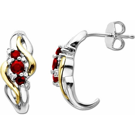 Duet 14kt Yellow Gold and Sterling Silver .036-Carat Diamond and Genuine Ruby Earrings