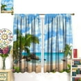 thumbnail image 3 of Summer Beach Curtains, Tropical Island Coastal Landscape Ocean Plam Trees Blue Sky Seaside Scene Blackout Window Curtains for Cafe Kitchen Bedroom Bathroom, 84" W X 84" L, 3 of 6