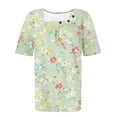 thumbnail image 3 of Women's T-Shirts Fashion Full Floral Printing Front Pleated Blouses Top Summer Square Collar Short Sleeved Shirts Button Casual Loose Pullover Tops, 3 of 5