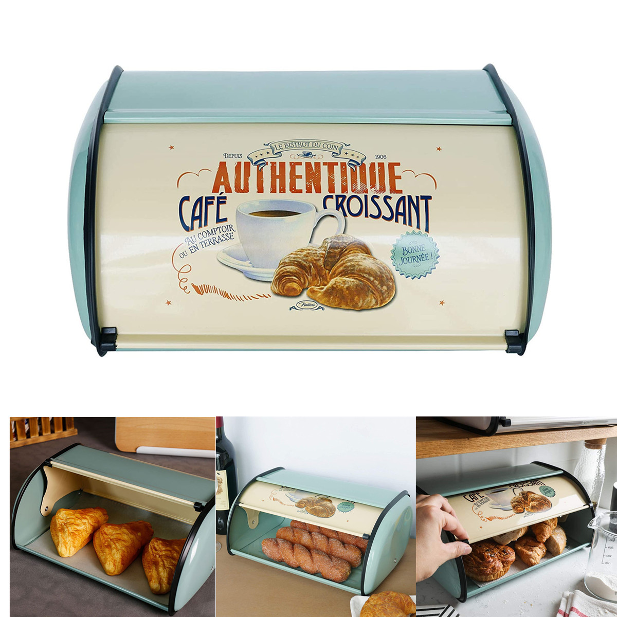 RollTop Lid Stainless Steel Bread Box Vintage Food Storage Bin Bread