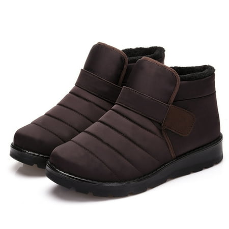 

YeccYuly Men Winter Plush Liner Warm Boots Slip On Ankle Snow Booties Waterproof Shoes