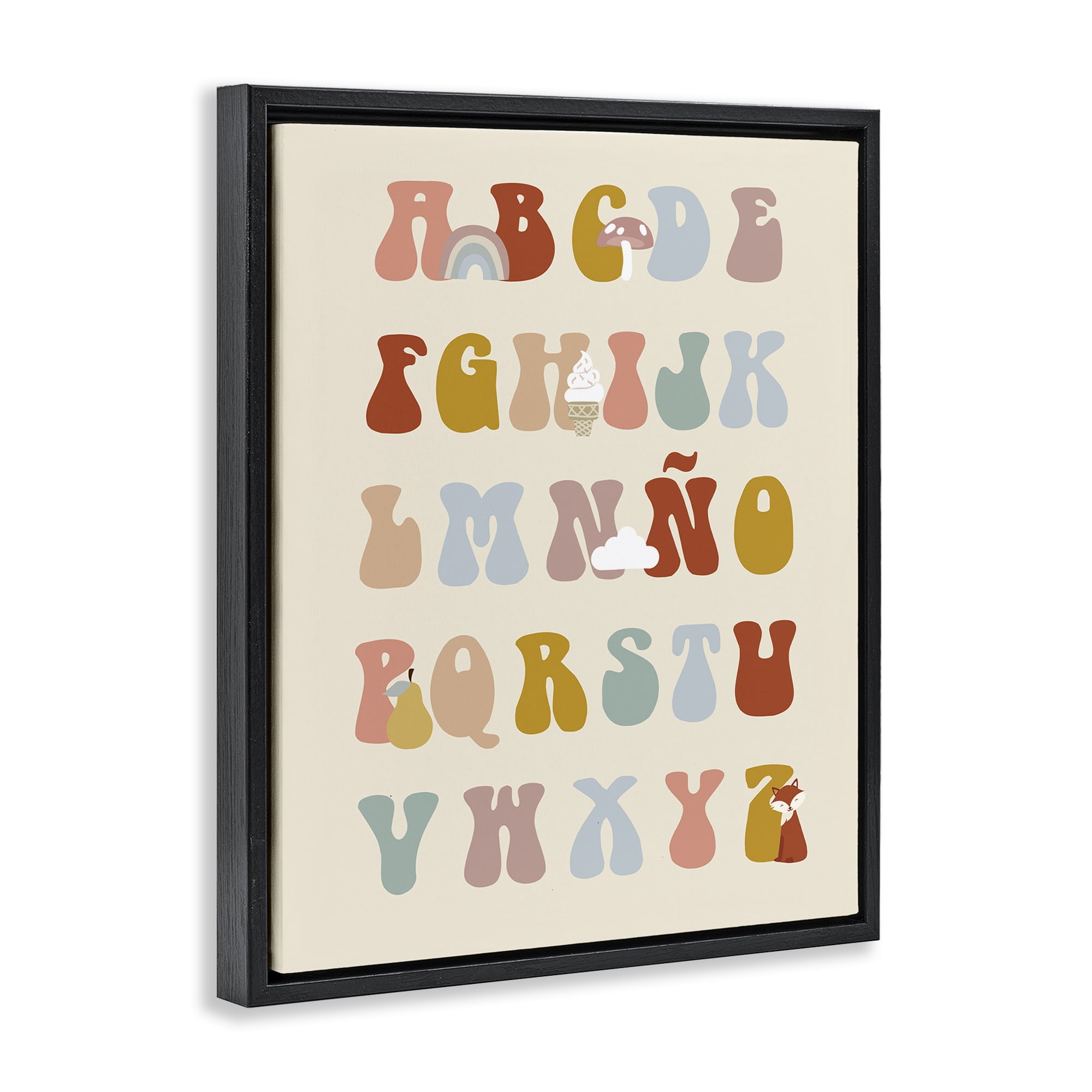 Stupell Industries Alfabeto Ilustrado Infantil Charts and Diagrams Painting Black Floater Framed Art Print Wall Art, 17 x 21