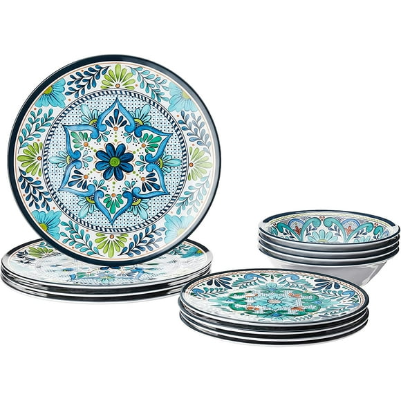 Certified International 12 Piece Talavera Melamine Dinnerware Set, Multicolor