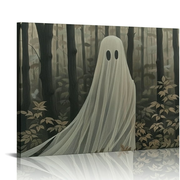 FCXZI Ghost Wall Decor for Bedroom Halloween Canvas Art Modern Prints Ready to Hang Home Decor 16x12in