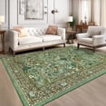 thumbnail image 6 of Memoryfield 9' x 12' Floral Area Rugs Washable Rug, Low Pile Non Slip Carpet, Stain-Resistant Floor Mat for Living Room Bedroom Home Office, Light Green, 6 of 8