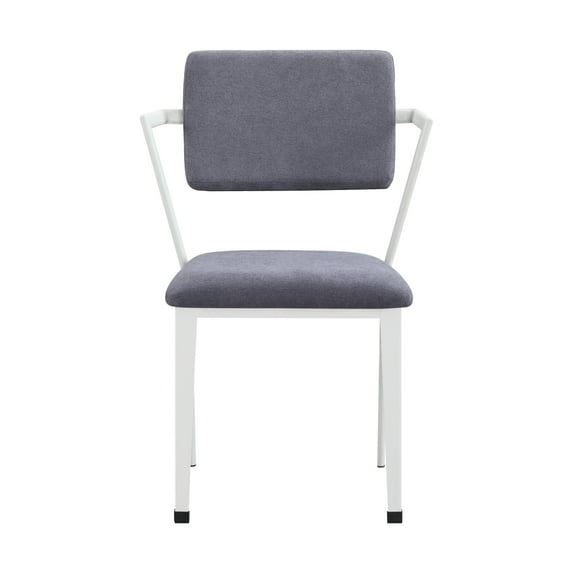 Metal Chair with Fabric Upholstery and Straight Legs Gray and White - Saltoro Sherpi