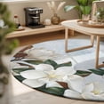 thumbnail image 3 of Round Rugs 5Ft, Spring Magnolia Flower Round Area Rug Washable Indoor Throw Carpet, White Floral Botanical Light Blue Soft Non Slip Circle Rug for Cabinet Bathroom Home Decor Aesthetic, 3 of 8