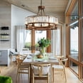 thumbnail image 5 of 6-Lights Vintage Round Farmhouse Crystal Chandelier Hanging Pendant Lamp Fixture, 5 of 10