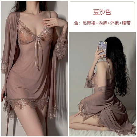 Generic Sexy Lingerie Seduction Braces Sexy Lace Nightdress Lace Outerwear Gown Homewear Pajamas Women