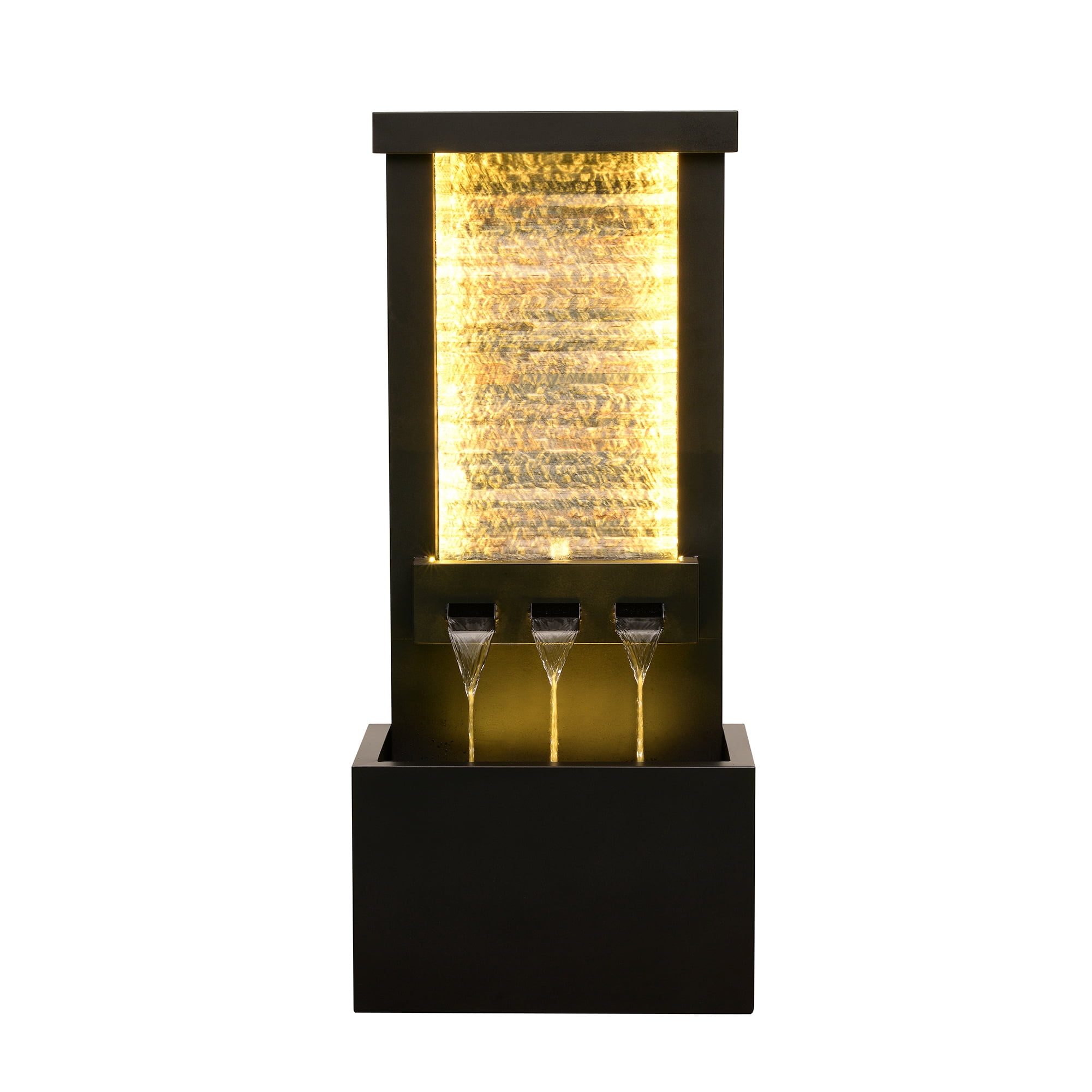 Zinc Metal Fountain with Stone Brick and LED Lights - Outdoor