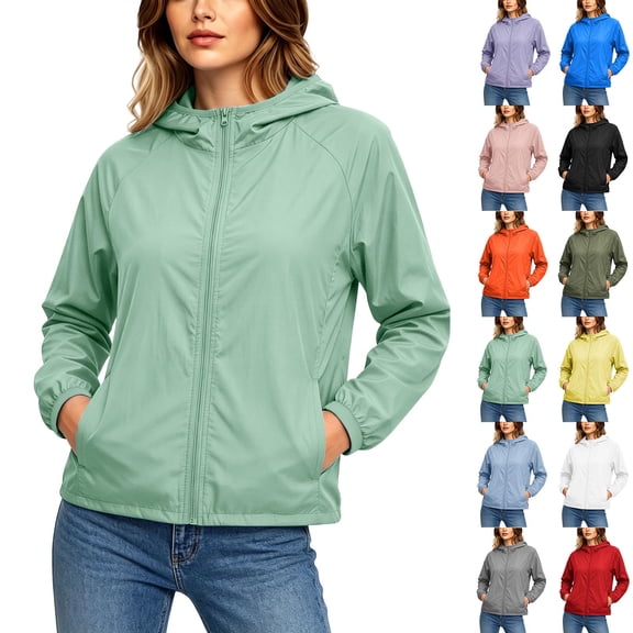 FAIWAD Womens Lightweight Jacket Full Zip Sun-Protection Hoodie Outdoor Golf Hiking Travel Windbreaker