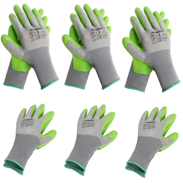 Guantes de jardín WORKPRO, 6 pares, con revestimiento de látex ecológico en la palma