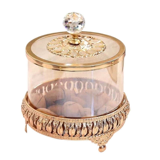 Luxury Gold-Plated Glass Candy Jar with Lid, Elegant Nut Storage Container, Decorative Home Ornament for Snacks & Treats