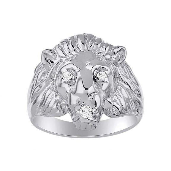 Lion Head Ring set with Genuine Diamonds in Mouth and Eyes set in Sterling Silver .925 SL-MR3118DW-09-F2