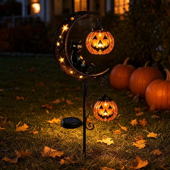 Halloween Solar Garden Stake Light, Hanging Cat Pumpkin Design Solar Garden Stake Light, Halloween Yard Decor, for Patio Walkway Lighting