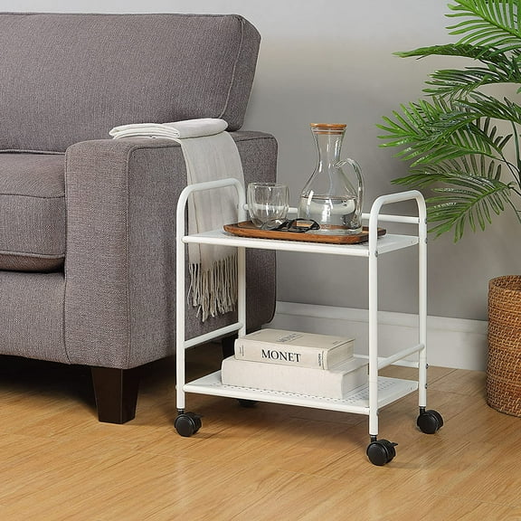 2-Tier Metal Rolling Utility Cart with Caster Wheels - Small Space Organizer for Home, Office, Kitchen