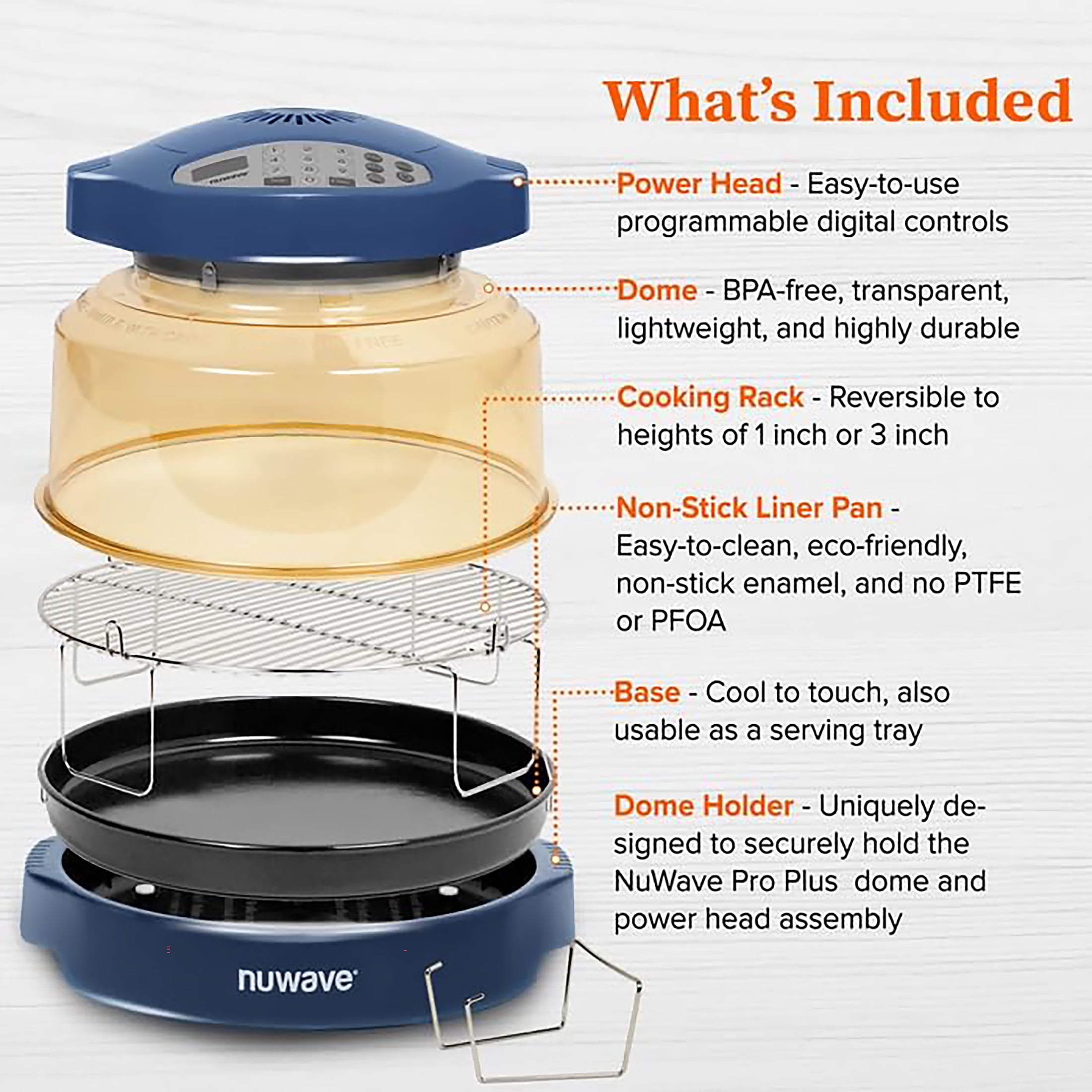 NuWave Pro Plus 2 Air Fryer, Infra-Red Oven Cook Healthy, 360 Surround Cooking, Adjustable Temps, 100 Presets & 50 Memory Air Fryer, Durable Power Dome, Deep Blue