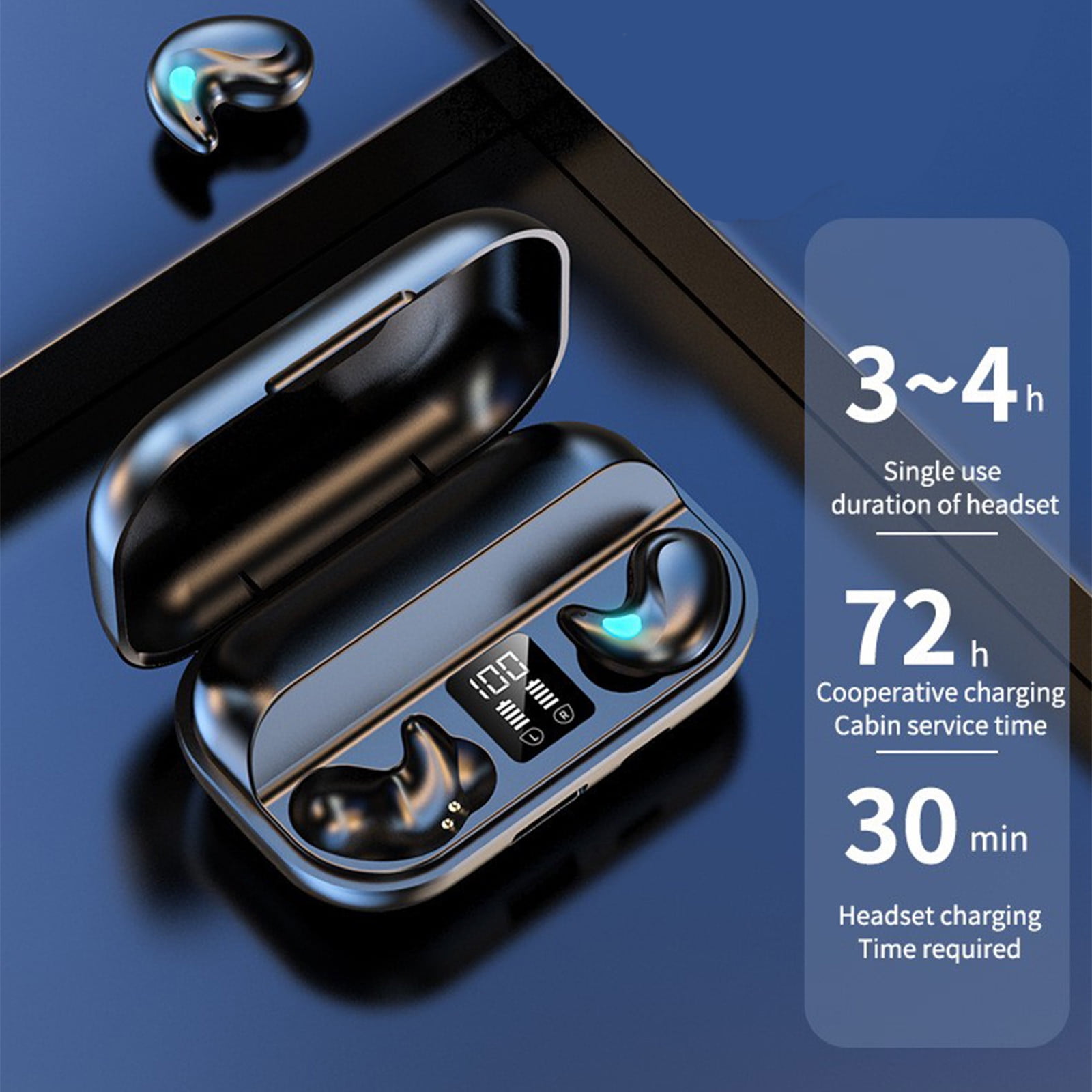 Bluetooth Earbuds Invisible Sleep Bluetooth Earbuds, Mini Tiny Discreet Hidden Headphones with LED Display and Charging Case(Black)