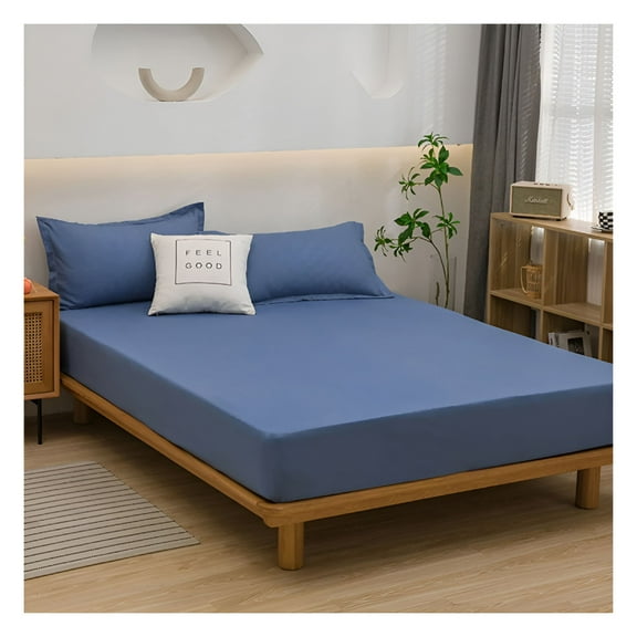 AUQ Organic Cotton Fitted Sheet Queen Size,Cooling Percale Weave Lightweight,Snug-Fit,Queen Deep Pocket Fitted Sheet