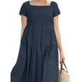 thumbnail image 3 of FASHIONWT Women Elegant Style Square Collar Summer Pullover Cotton Linen Dress, 3 of 4