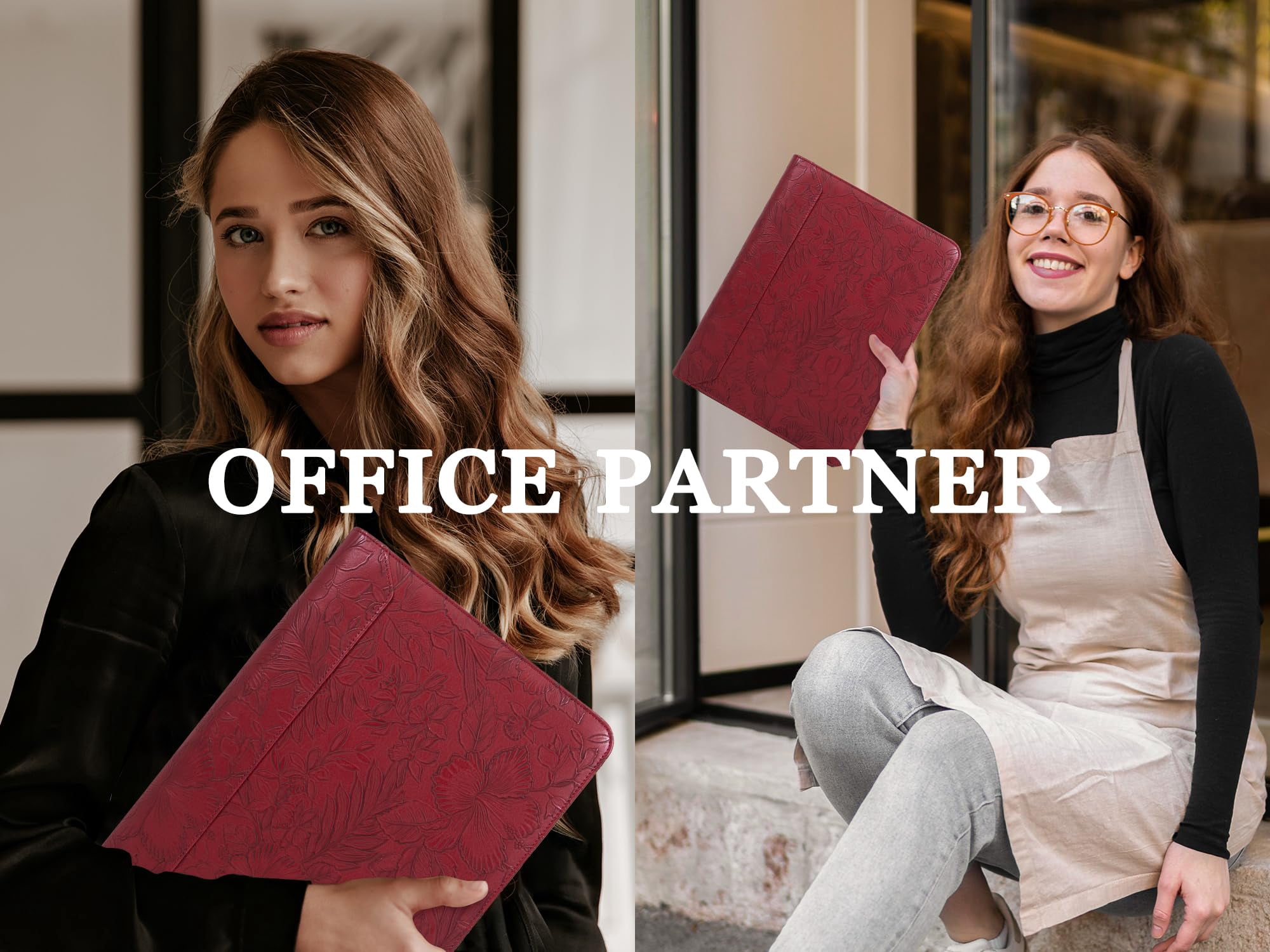 Leather Padfolio for Women,Zippered Padfolio with 3 Ring Binder,Business Portfolio Organizer for Women with A4 Writing Pad Holder, Document Organizer for Meeting/Interview