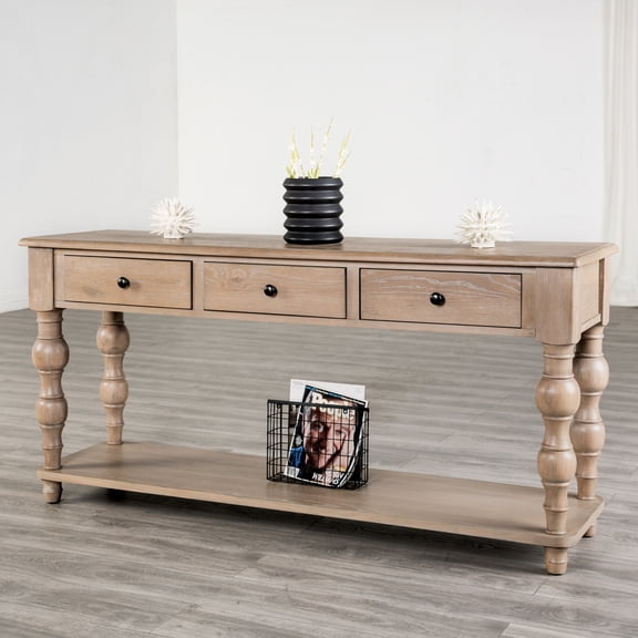 Furniture of America Lociste Farmhouse 3-Drawer Solid Wood Console Table, Light Washed White