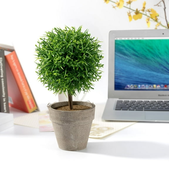 Realistic Mini Plastic Faux Plant Tabletop Arrangement with Pot for Home Decor (Green)