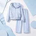 thumbnail image 4 of OJSFQUFP Girls 2 Piece Tracksuit Set Zip‑Up Hoodie Jacket + Wide Leg Pants Kids Casual Sport Outfit for School, 4 of 7