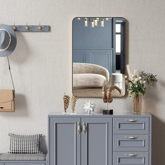 24x36 Inch Rectangular Bathroom Wall Mirror, Metal Framed Shatterproof Wall Mounted Mirror for Bathroom & Home