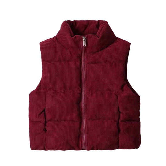 Kukoosong Kids Stand Collar Corduroy Puffer Vest, Sleeveless Full Zip Padded Gilet with Side Pockets, Toddler Boys Girls Fall Winter Warm Lightweight Layering Outerwear for Daily Wear